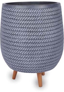 Senda round pot with wooden legs, black