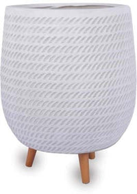 Senda round pot with wooden legs, white