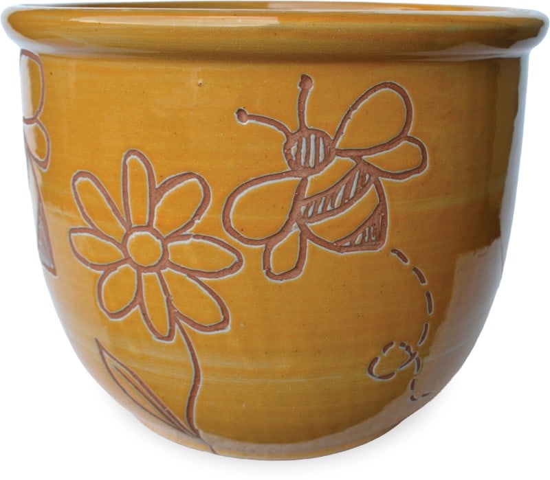 Sol angie pot with bumble carving, yellow