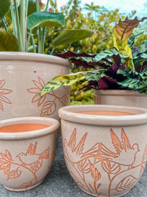 Sol angie pot with love birds carving