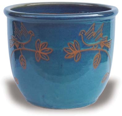 Sol angie pot with love birds carving, green