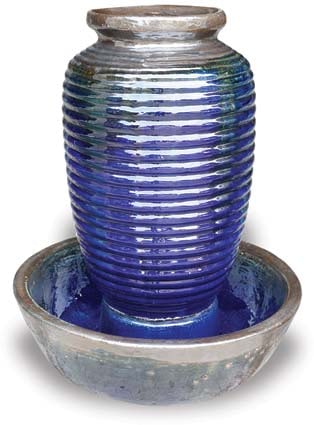 Sol beehive fountain, silver on blue