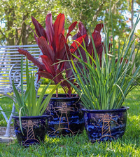 Sol blue garden pot with spiral lighthouse