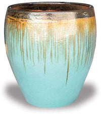 Sol brown belly planter, black gold on aqua