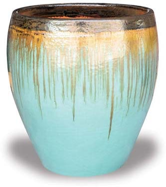 Sol brown belly planter, black gold on aqua