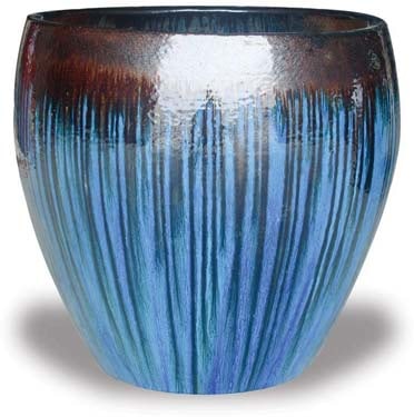 Sol brown belly planter, black gold on sky blue