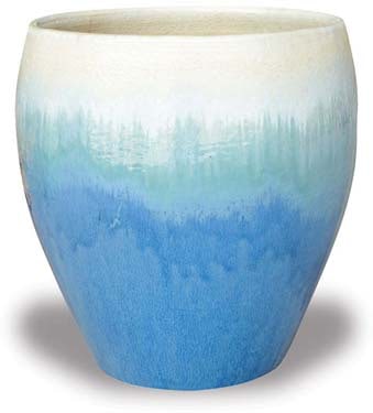 Sol brown belly planter, marble white on sky blue