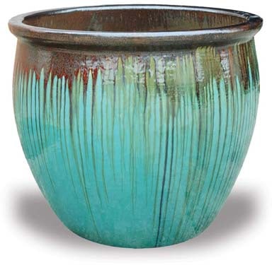 Sol fishbowl pot, black gold on aqua