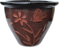 Sol garden planter with butterfly and flower carving, red