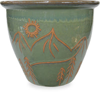 Sol garden planter with mountain carving, jade