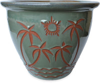Sol garden planter with palm beach carving, green
