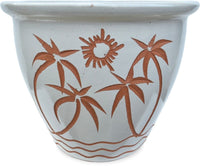 Sol garden planter with palm beach carving, white