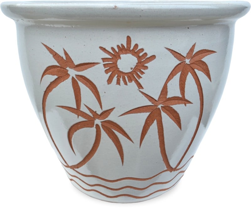 Sol garden planter with palm beach carving, white
