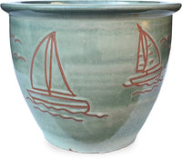 Sol garden planter with sailboat carving, jade