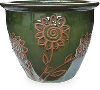 Sol garden planter with sunflower carving, jade