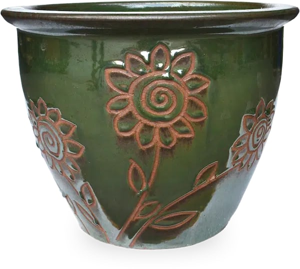 Sol garden planter with sunflower carving, jade