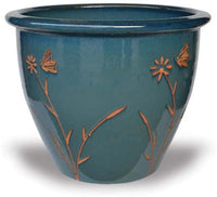 Sol garden pot with butterfly carving, green