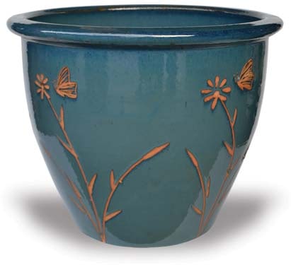 Sol garden pot with butterfly carving, green