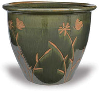 Sol garden pot with butterfly carving, green
