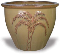 Sol garden pot with coconut palm tree carving, gold