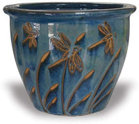 Sol garden pot with dragonfly, blue