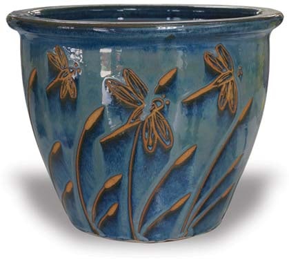 Sol garden pot with dragonfly, blue