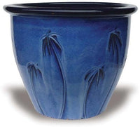 Sol garden pot with palm tree carving, blue