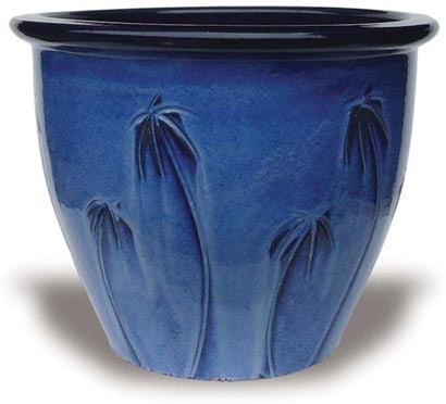 Sol garden pot with palm tree carving, blue