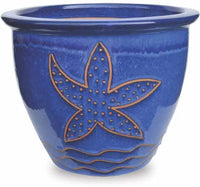 Sol garden pot with starfish carving, blue