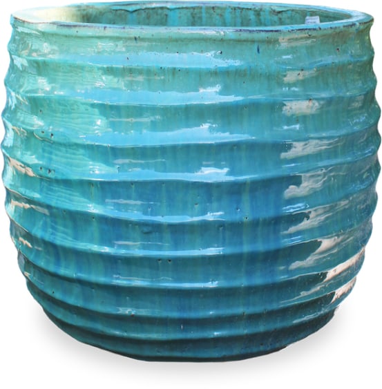 Sol glazed medium rippled planter, blue