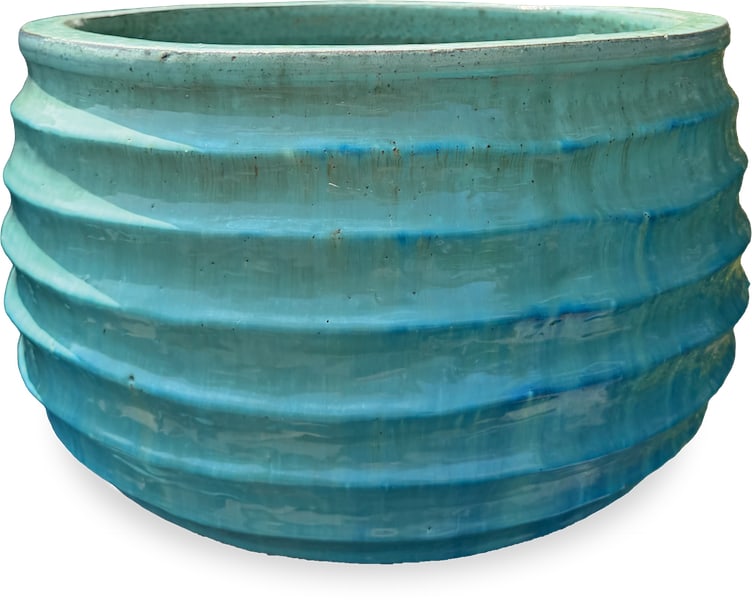 Sol glazed short rippled planter, blue