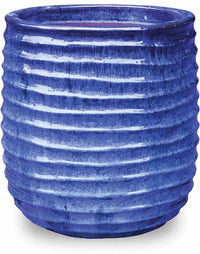Sol glazed tall rippled planter, blue