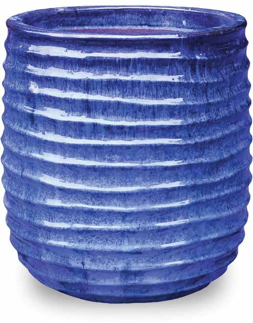 Sol glazed tall rippled planter, blue