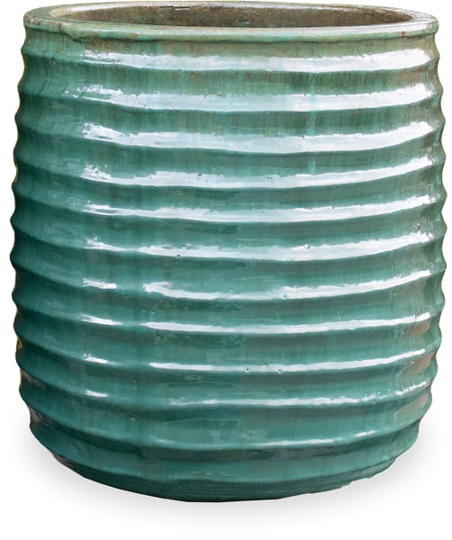 Sol glazed tall rippled planter, blue