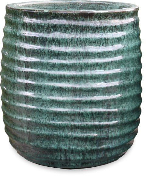Sol glazed tall rippled planter, jade