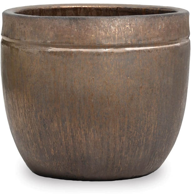 Sol indent round planter, bronze