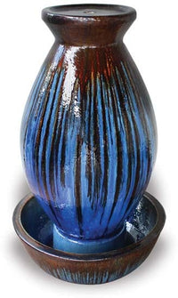 Sol led belly fountain, black gold on sky blue