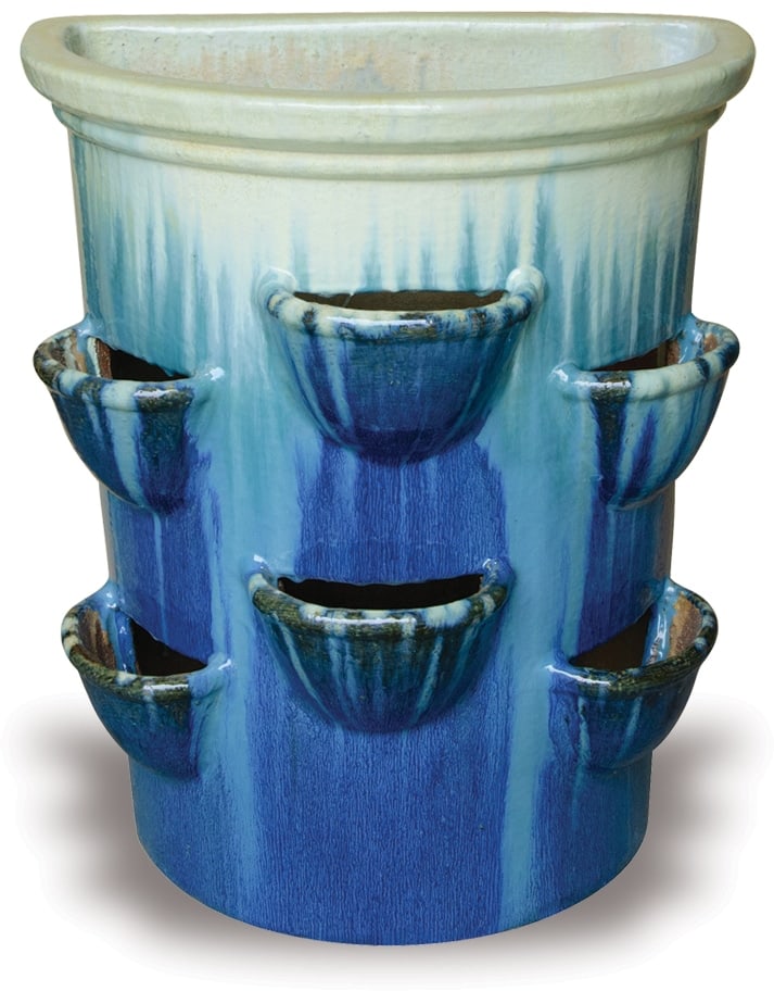 Sol marble white on sky blue wall pot with pockets