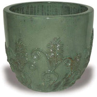 Sol round fancy swirls pot, green