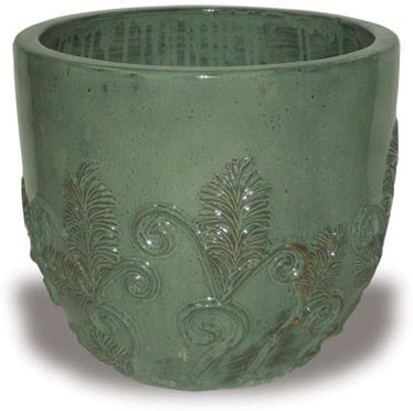 Sol round fancy swirls pot, green