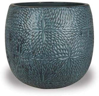 Sol round planter with flower, blue