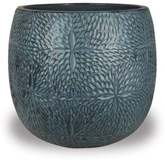 Sol round planter with flower, blue
