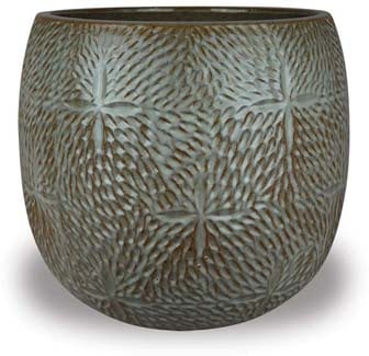 Sol round planter with flower, bronze