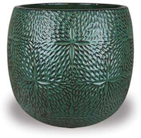 Sol round planter with flower, green