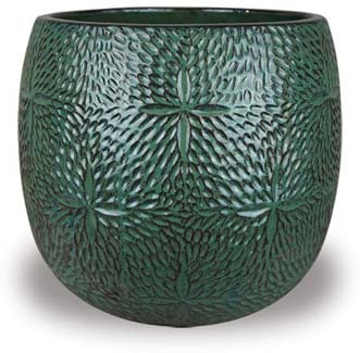 Sol round planter with flower, green