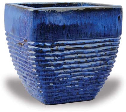 Sol short rippled square pot, blue
