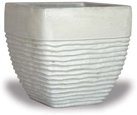 Sol short rippled square pot, white