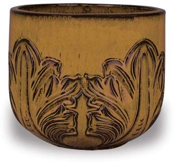 Sol short round planter with blooming flower, honey