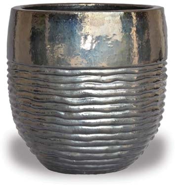 Sol short round rippled pot, black