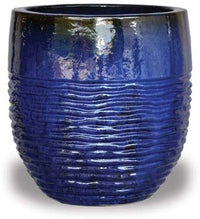 Sol short round rippled pot, blue